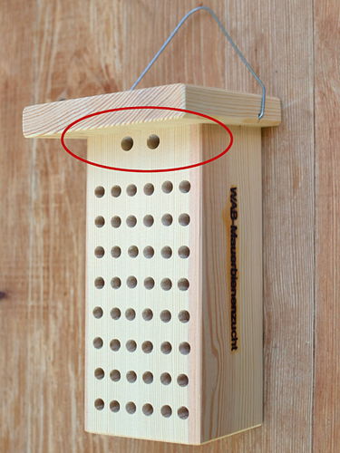 Bee hotel with 24 cocoons of red mason bees (pine wood)